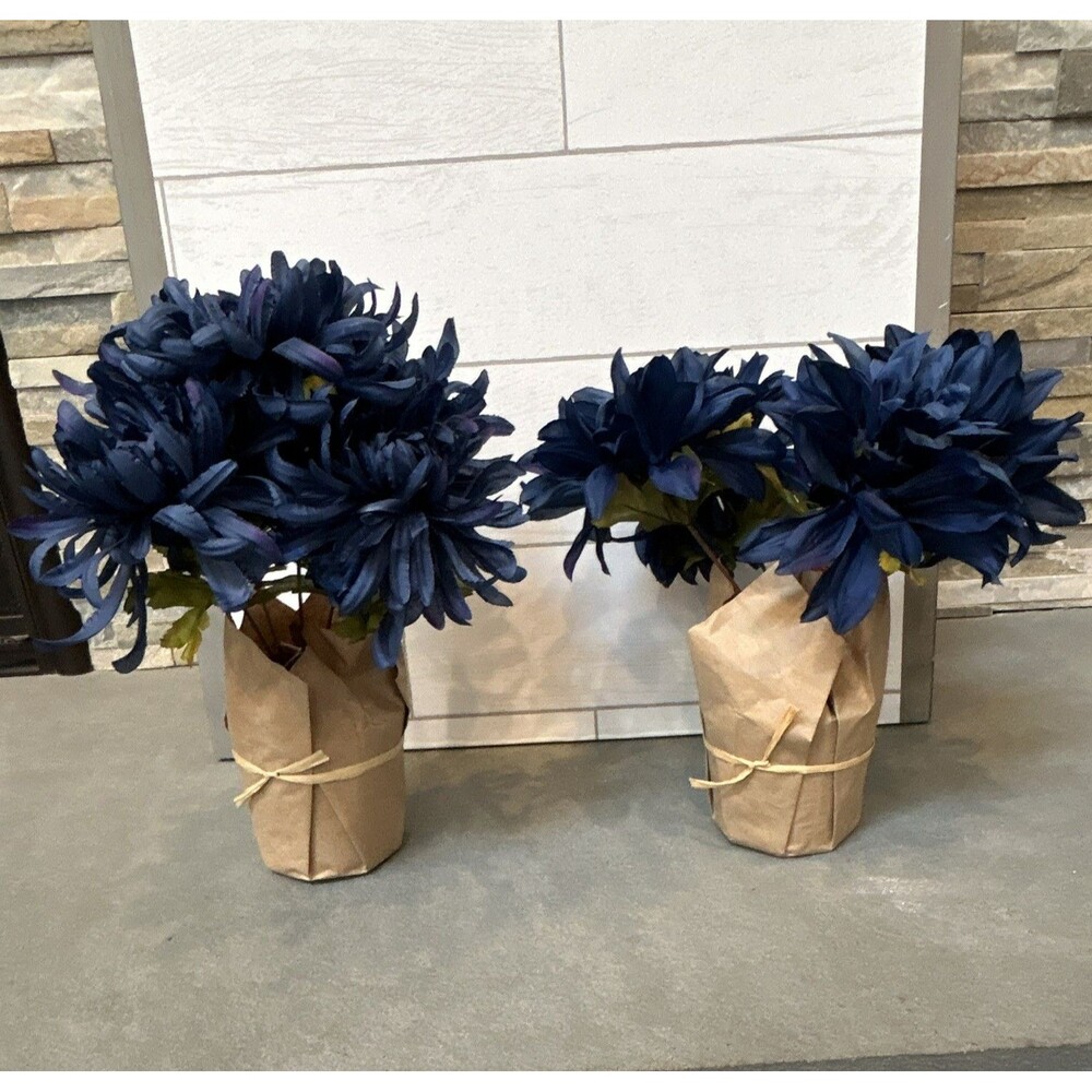 Ashland Potted Dark Blue Mum Artificial Flowers Bundle of 2